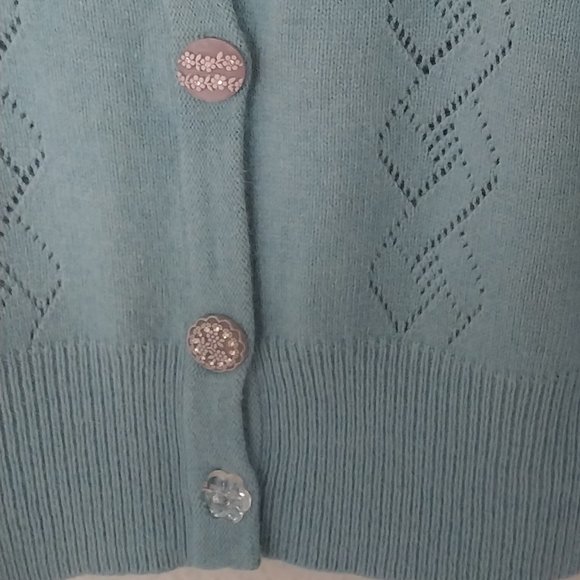 Tapemeasure Vintage Blue Pointelle Knit Angora Blend Button Up Cardigan NWOT - Picture 11 of 12